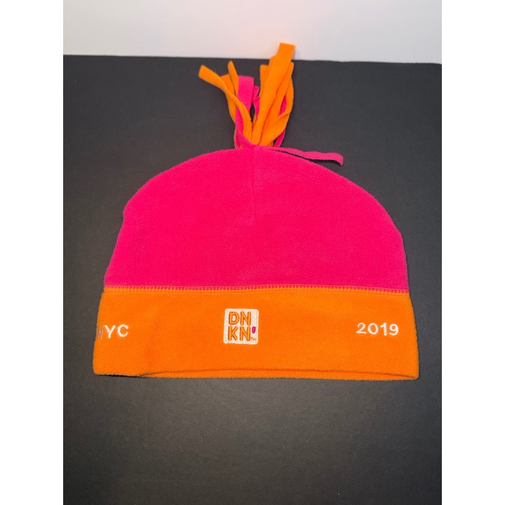 Dunkin DNKN 2019 TCS NYC Marathon Kids Fleece Tassel Pink Orange Hat